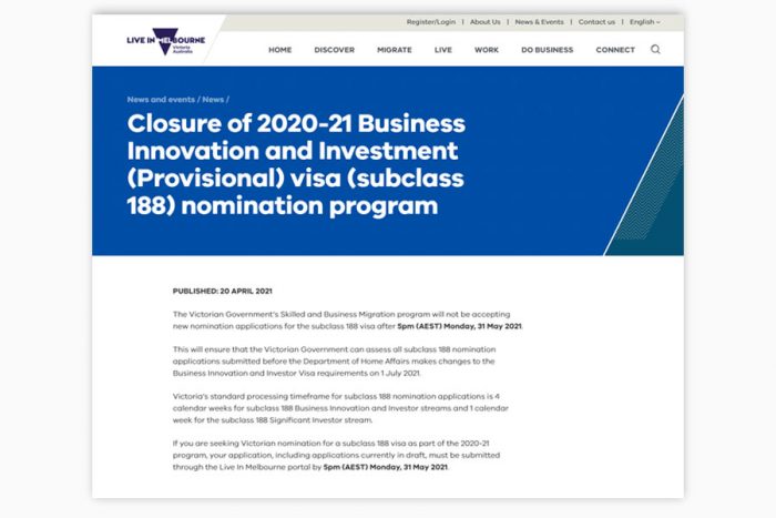 Định cư Úc 2021 - Victoria ngưng nhận hồ sơ visa 188 từ cuối tháng 052021 - Chuyên gia định cư Úc Evertrust