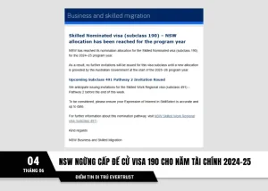 Visa 190 NSW đã hết chỉ tiêu đề cử 2024-25