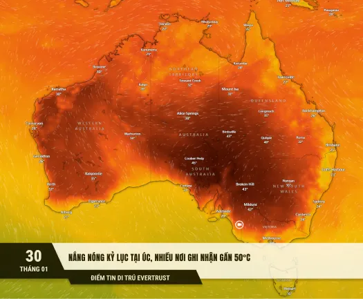 Nắng nóng kỷ lục tại Úc, nhiều nơi ghi nhận gần 50°C